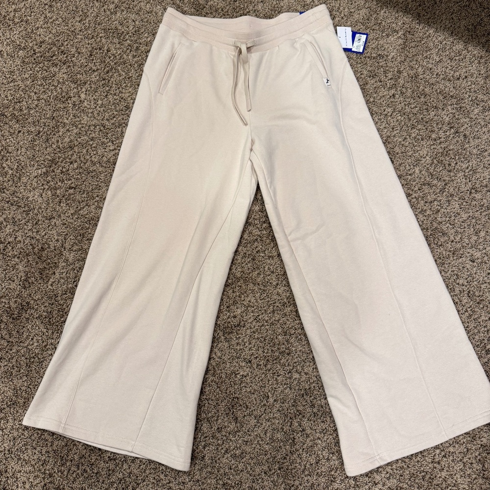 JoyLab Women'sFrench Terry Wide-Leg Pants~Size Large~Tan~Medium-Rise